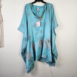 Sita de Vesci 100% Silk Satin beaded Kavita Kaftan Size XL NWT Lagenlook